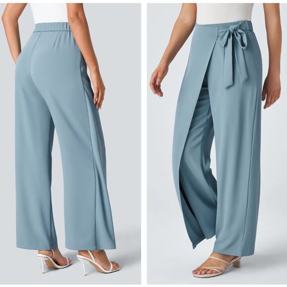HALARA Flex High Waist Tie Side Wide Leg Pant Forget Me Not Blue Sz L NWT {Z23} - Picture 2 of 3